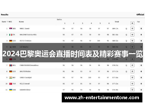 2024巴黎奥运会直播时间表及精彩赛事一览 2024巴黎奥运会直播时间表及精彩赛事一览